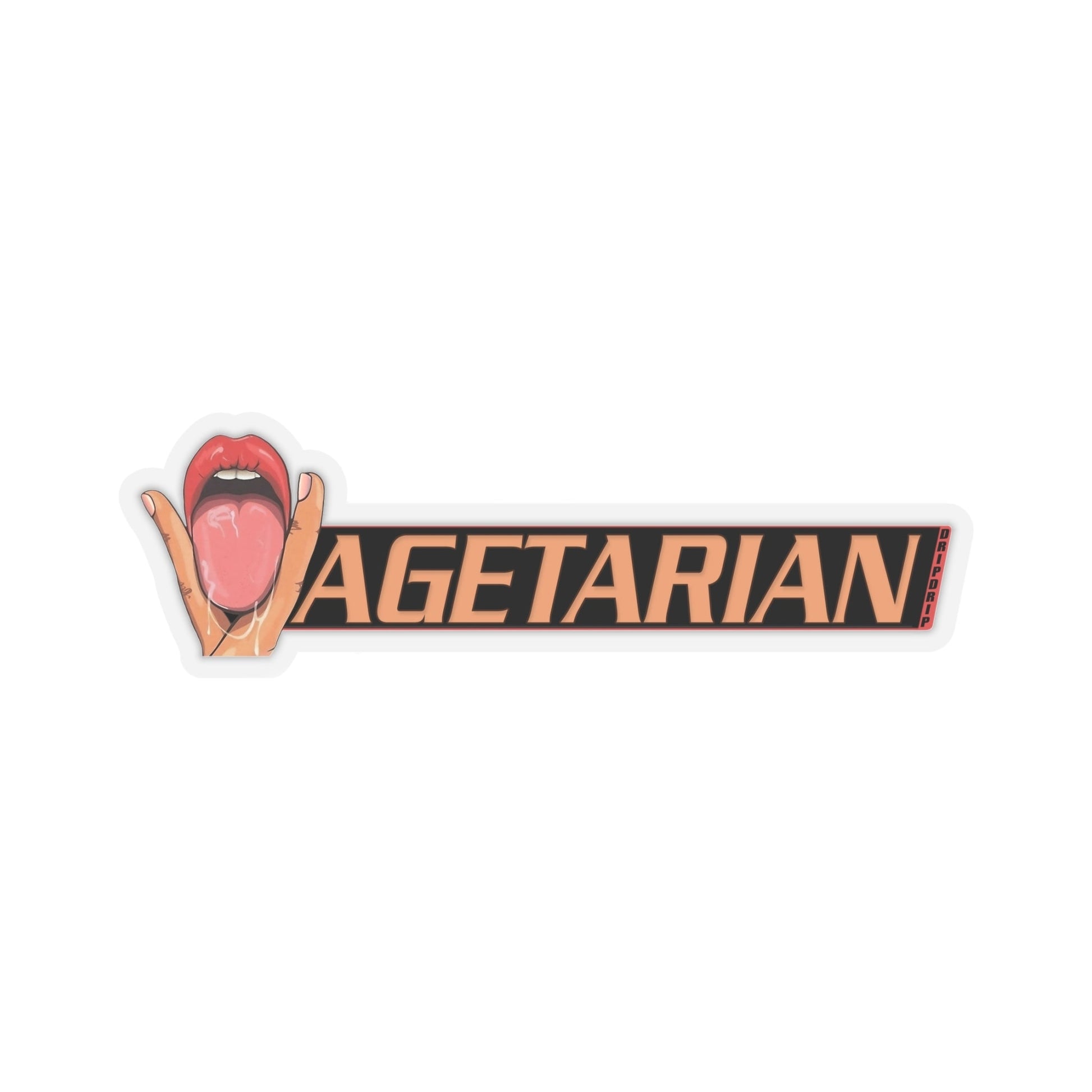 6-inch "Vagetarian" sticker with seductive design, 100% vinyl, available with transparent or white backing.
