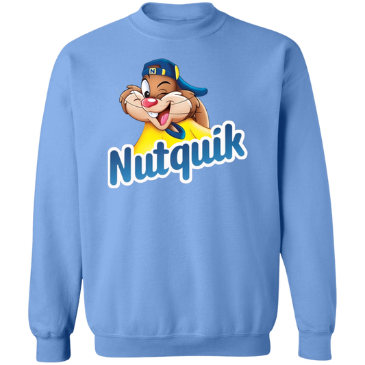 Nutquik Crewneck sweatshirt featuring cartoon character design on blue fabric.