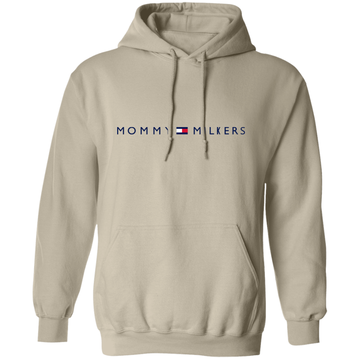 Mommy Milkers Hoodie, beige, unisex, front print, cotton-polyester blend.