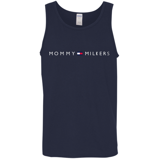 "Mommy Milkers" Tank Top made from 100% USA cotton with banded neck and arm holes.